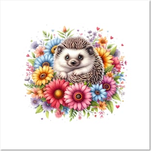 A hedgehog decorated with beautiful colorful flowers. Posters and Art